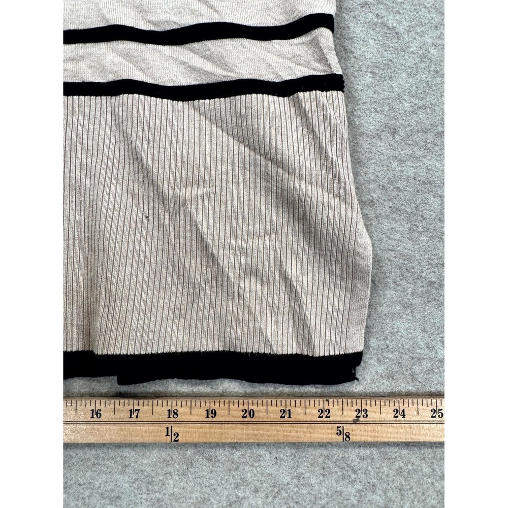 Rachel Zoe Sweater Womens Large Brown Striped Ribbed Trim Winter Warm Mock Neck - Picture 15 of 16